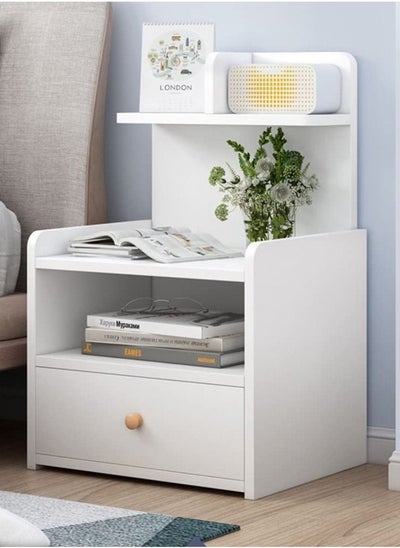 Buy Nightstand | Modern Nightstand Home Bedside Storage Cabinet with Drawer and Shelf 36.5x30x60 Cm - White in Saudi Arabia