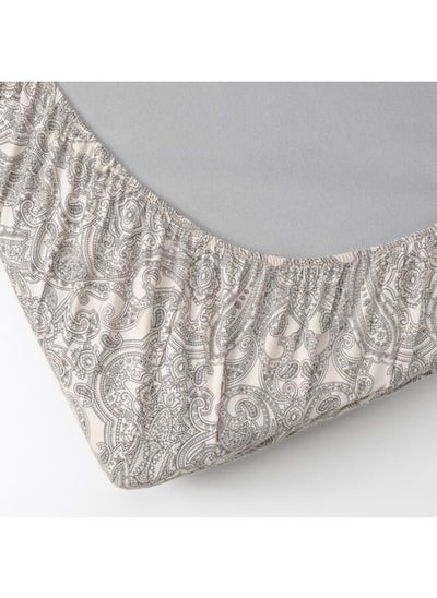 Buy Fitted sheet, beige/dark grey, 140x200 cm in Saudi Arabia