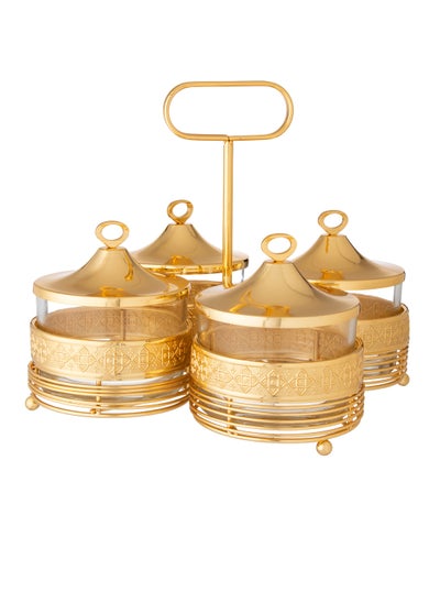 Buy A Stand That Holds Dates Sweets And Nuts With An Elegant Design 4 Golden Boxes in Saudi Arabia