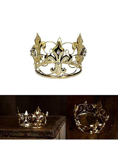 اشتري "Amos" Gold Mini Rhinestone Crown 2.4" Wide Newborn Photography Prop Toddler/Child Ring Bearer Cake Topper في السعودية