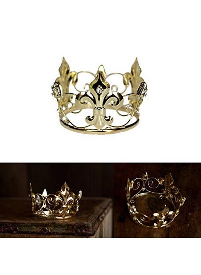 اشتري "Amos" Gold Mini Rhinestone Crown 2.4" Wide Newborn Photography Prop Toddler/Child Ring Bearer Cake Topper في السعودية