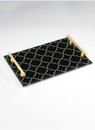 اشتري Decorative Acrylic Serving Tray with Gold Color Metal Handles Ornament 20x30cm في السعودية