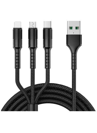 اشتري 3 in 1 Multi 5A original fast charging 1.2m cable, CE, FCC, ROSH, MFI Certified, Lighting/Type C/Micro, compatible with iPhone 3A /Huawei/Samsung/OPPO vooc/Xiaomi/Honor 5a (Black) في الامارات