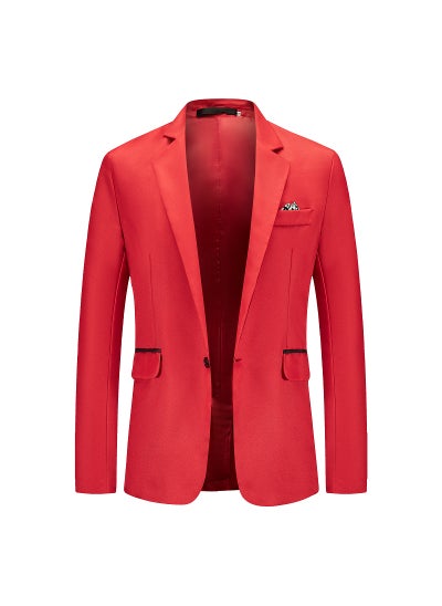 اشتري 1 x 5 pcs 2024 Autumn Mens Plus-Size Color-Block Suit Jacket Red في السعودية