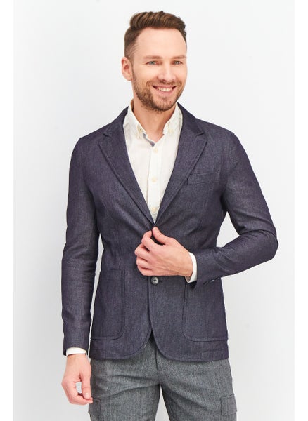 Buy Men Regular Fit Textured Blazers, Electric Blue in UAE