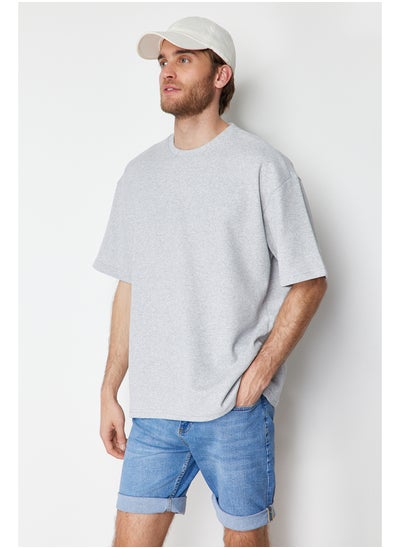 Buy Basic Gray Oversize/Wide Fit Short Sleeve Textured Solid Fabric T-Shirt TMNSS22TS00049 in Egypt