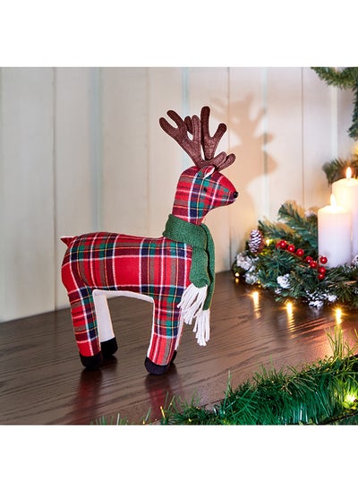 Buy Blovec Tartan Tabletop Standing Reindeer 25 x 40 x 10 cm in UAE