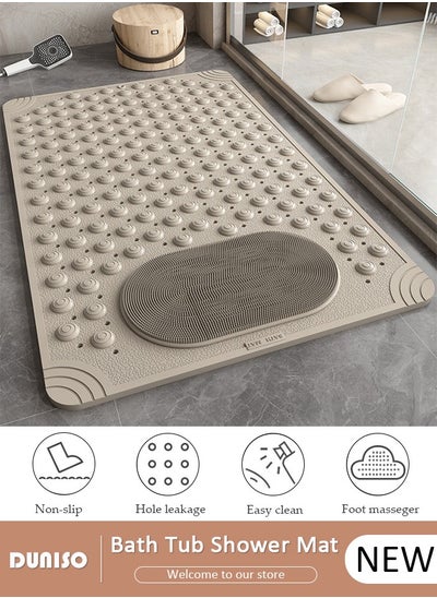 اشتري Anti Slip Bathroom Mat Shower Mat Waterproof Mat Foot Massage Mat With Drain Holes And Suction Cups 36*70cm Bath Mat For Tub, Toilet And Bathroom Floors-Brown في السعودية