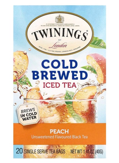 Buy Cold Brewed Iced Tea Black Tea Unsweetened Peach 20 Single Serve Tea Bags 1.41 oz (40 g) in UAE