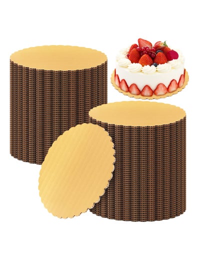 اشتري 100 Pack Gold Cake Board Round Cake Circle Base Boards Disposable Cake Plate with Scalloped Trays for Cake Dessert Party Supplies with Coated Greaseproof Base 6 Inch في السعودية