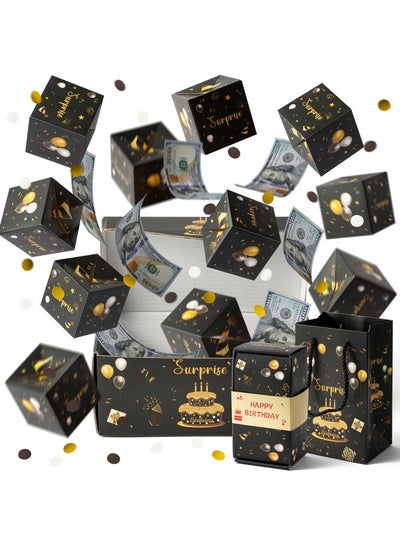 اشتري 16Pcs Birthday Surprise Gift Box Explosion For Money Happy Bday 12 Bounces Exploding Money Boxes With Confetti Black Gold Pop Out Cash Holder For Women Men Kids Birthday Party Supplies في الامارات