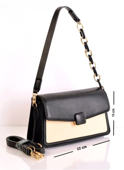 Buy Black And White Women Leather Shoulder Bag with adjustable handle in Egypt