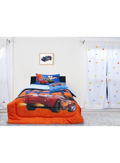 Buy 3-Piece Kidz Klub Hot Wheel Comforter Single 160TC 100% Cotton Reversible Comforter 160x230cm + 1xPillowcase 50x75cm + 1xCushion Cover 40x40cm in UAE