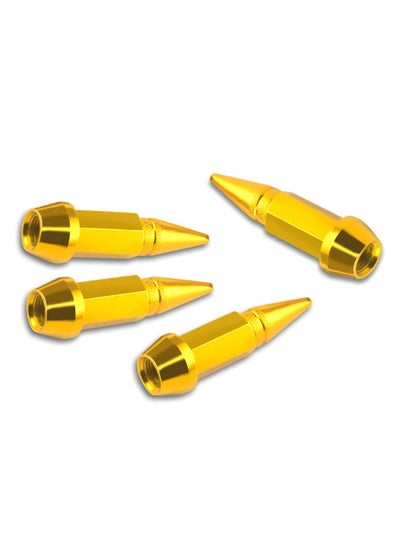 اشتري 4 Pack Gold Spiked Aluminum Tire Valve Caps Stylish Dustproof Car Accessories Fits Most Vehicles في الامارات