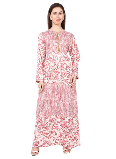 Buy ELEGANT UNIQUE PRINTED LONG SLEEVE STYLISH ARABIC KAFTAN JALABIYA DRESS in Saudi Arabia