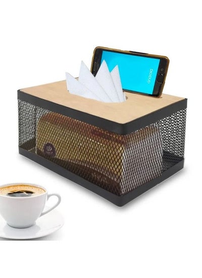 Buy Brown iron tissue box, wooden cover, with a phone slot in Saudi Arabia