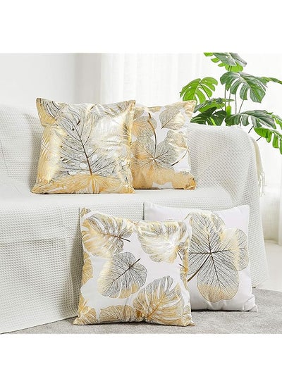 اشتري Decorative Throw Pillow Case Cushion Cover Gold Stamping Leaves 18X18 Inches Set Of 4 Square Throw Pillow Cover Protector Cushion Covers Pillowcase Home Decor Decorations For Sofa Couch Bed Chair Car في السعودية