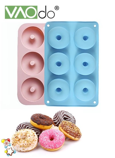 Buy 2PCS Silicone Donut Mold for 6 Doughnuts Food Grade Silicone Bagels Baking Pan Non-Stick Dishwasher Safe Heat Resistant and Microwave Safe in Saudi Arabia