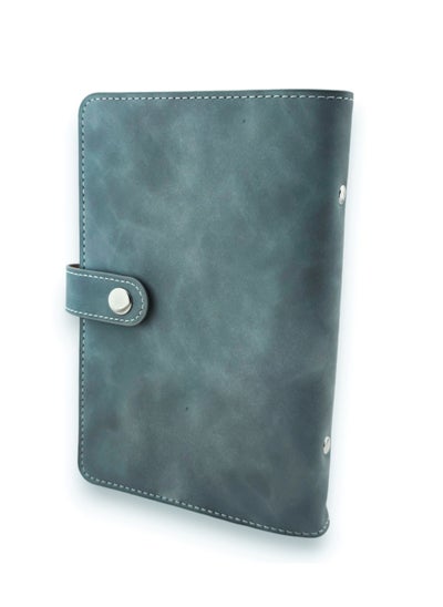 Buy Money and Card Wallet - Leather Binder Flip Wallet A6 Size with Snap Button Closure (Blue) in Egypt