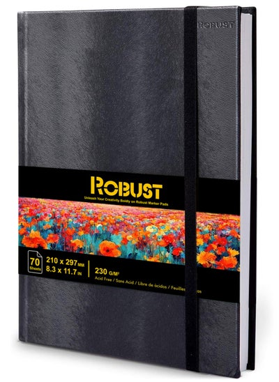 Buy Robust A4 (8.5"x11.7") Sketchbook Marker Paper Pad, 70 Sheets 230gsm Acid Free Art paper Sketch Pad, Signature Hardbound Notebook, for Dry and Wet Media, Artist Sketch Book, Elastic Closure Art Book in Saudi Arabia