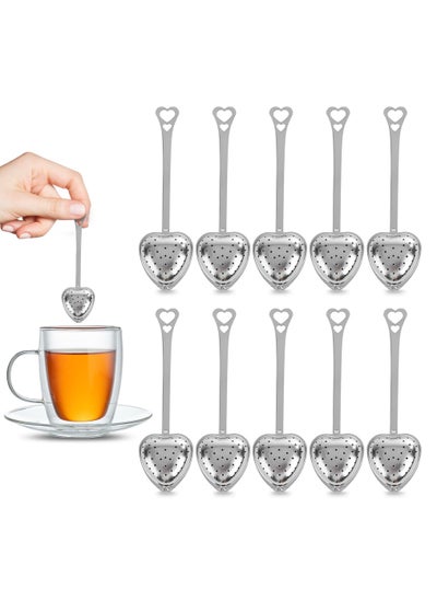 اشتري 10Pcs Stainless Steel Heart Tea Strainers for Loose Leaf Tea, Fine Mesh Tea Infuser and Steeper Spoon Set في الامارات