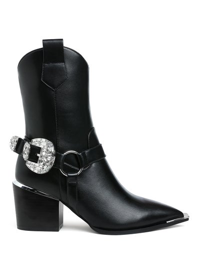 Buy Diamante Embellished Pin Buckle Boots in Black in UAE