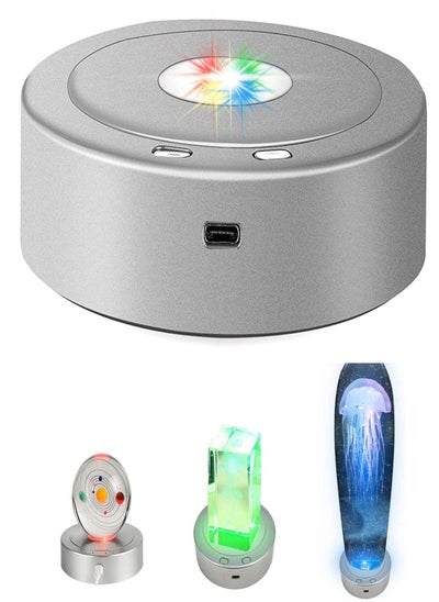 اشتري 7 LED Rotating Display Stand, Spinning Display Stand with Colored Lights, Lighted LED Base for Glass Art with 4 Revolving & 8 Light Modes, 360° Automatic Mute Rotating Turntable (5.1x1.2") في الامارات