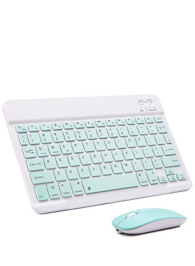 Buy Ultra-Slim Wireless Bluetooth Keyboard And Mouse Combo Rechargeable Portable For Apple IPad IPhone iOS 13 Samsung Tablet Phone Smartphone Android Windows Mint Green in UAE