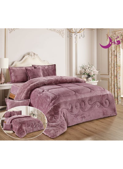 Buy Quilt For Two Persons System Two Sides Velvet Face and Soft Fur Face System 6 Pieces Medium Filling and Excellent Quality and Practical Quilt 220X240 and Velvet Sheet 200X200 4 Pillowcases in Saudi Arabia