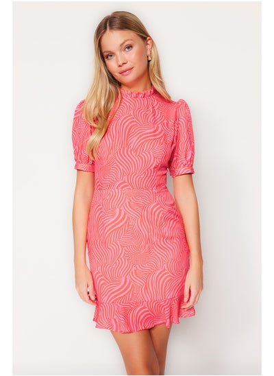 Buy Pink Skirt Flounce Stand Collar Mini Woven Dress TWOSS23EL00562 in Egypt