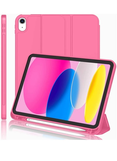 اشتري New iPad 10.9 Inch Case 2022 (10th Gen) with Pencil Holder - Trifold Stand Smart Case with Soft TPU Back, Auto Wake/Sleep - Watermelon في الامارات