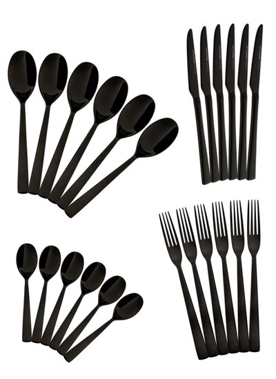 اشتري 24 Pieces Cutlery Set Service for 6 person,Pure Stainless Steel Flatware Set,Mirror Polished Cutlery Utensil Set Include Spoon/Fork/Dinner Knife/Tea Spoon(SHINE BLACK) في الامارات