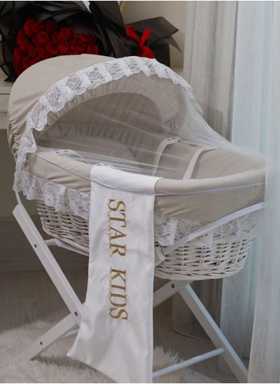 اشتري Baby Moses Basket Cradle With Rocking Stand, Light Brown في السعودية