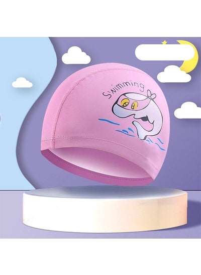 Buy PU Swimming Dolphin Printed Swimming Cap Pink For Children Waterproof Sunscreen Comfortable in Saudi Arabia