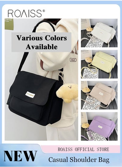 Buy Women Large Capacity Single Shoulder Crossbody Bag Versatile Student Bag Simple Solid Color Canvas Dumpling Bag in Saudi Arabia