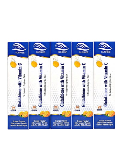 Buy Glutathione 500mg With Vitamin C for Brighter Skin- 20 Effervescent Tablets | Pack of 5 in UAE