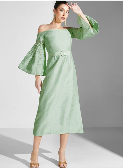 Buy Bardot Flute Sleeve Belted Dress in UAE