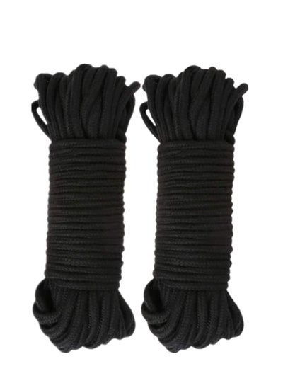 Buy 2Pack 10 M/33 Feet 8 MM All Purpose Soft Cotton Twisted Rope(Black) in UAE