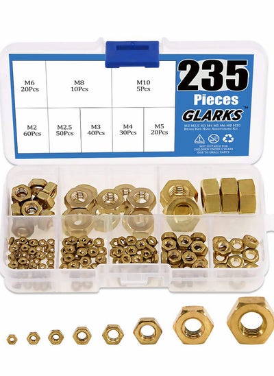 اشتري 235Pcs Metric Brass Hex Nuts Assortment Kit for Screw Bolt High-Strength (M2 M2.5 M3 M4 M5 M6 M8 M10) في الامارات