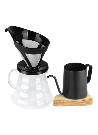 Buy Pour Over Coffee Maker Set Black/Clear/Brown 25 x 10 x 22cm in Saudi Arabia