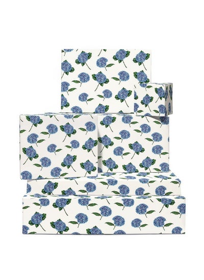 Buy Floral Wrapping Paper Classy Wrapping Paper 6 Gift Wrap Sheets Flowers Hydrangea Blue Gift Wrapping Paper Comes With Stickers in UAE