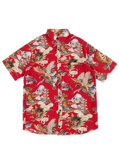 اشتري Couples Beach Casual Americana Aloha Shirts Red في الامارات