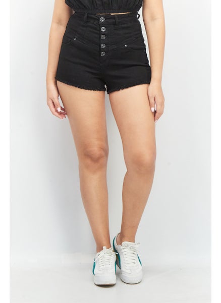 اشتري Women Plain Denim Shorts, Black في الامارات