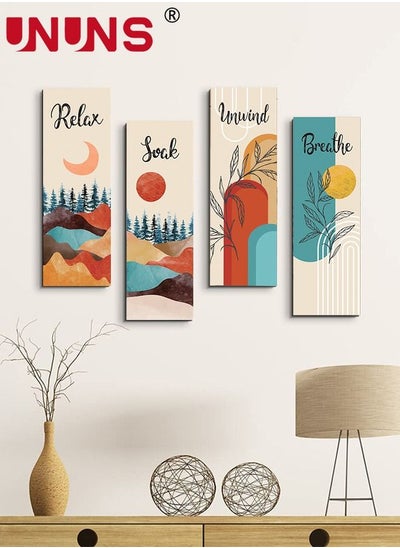 Buy 4 Pieces Flower Pictures Wall Decor,Wooden Framed Decorative Wall Art Painting For Home Cabinets Dining Restaurant,30x10cmx4 in Saudi Arabia