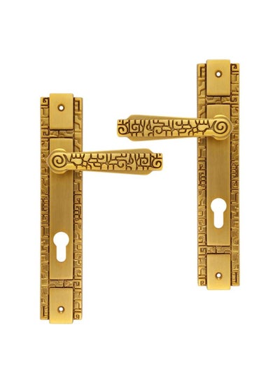 Buy Lever Handle Antique Brass With Lock Heavy-Duty Locking Lever Set With Key Reversible Door Handles in UAE