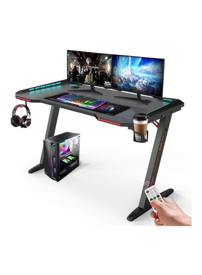 اشتري RoyalPolar Gaming Desk with RGB LED Lights wireless remote PC Computer Desk Z Shaped Gamer Home Office Table with Handle Rack Cup Holder  Headphone Hook في الامارات