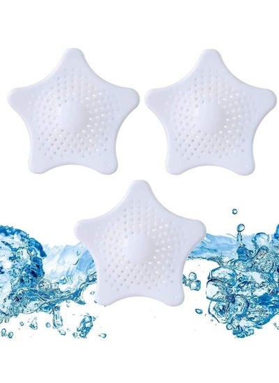 اشتري 3-Piece Kitchen Sink Strainer Filter Star Silicone Drain Cap Bathroom Floor Hair Catcher Anti Clogging Shower Drain Cover For Kitchen Bathroom Tub White في الامارات