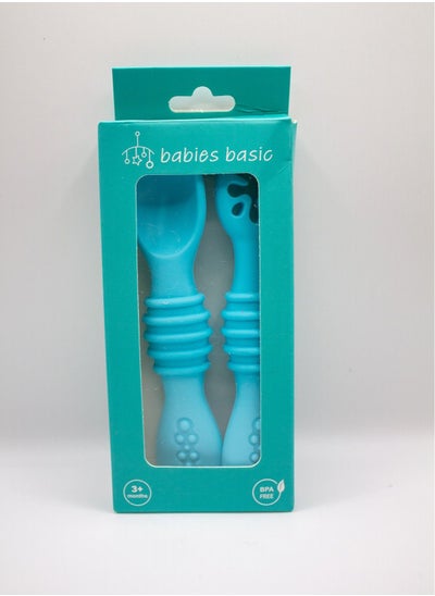 Buy Soft Tip BPA Free Silicone First Stage Training Spoon with Masher- Blue in UAE