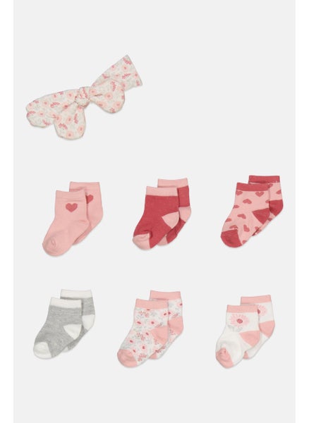 Buy Toddlers Girl 6 Pair Printed Socks With Headband, Pink Combo in UAE