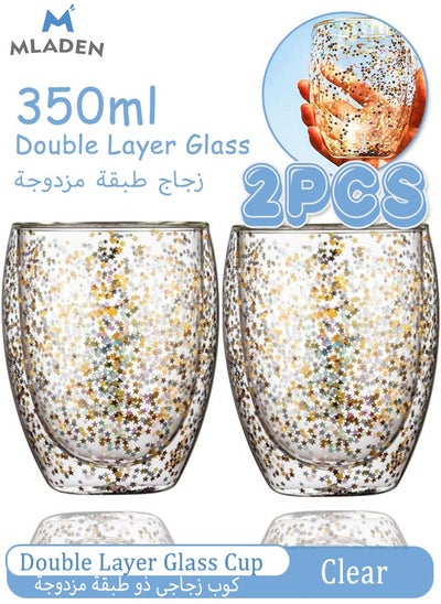 Buy 350ml Transparent Starry Sky Double Layer Glass Mug Double Walled Espresso Coffee Cups Milk Juice Coffee Cup Summer Winter Drinkware Birthday Holiday Gifts in Saudi Arabia